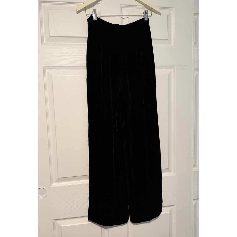 Vintage Silk Black Velvet Ann Taylor Straight Wide Leg Pants Corporate Office - Picture 3 of 6